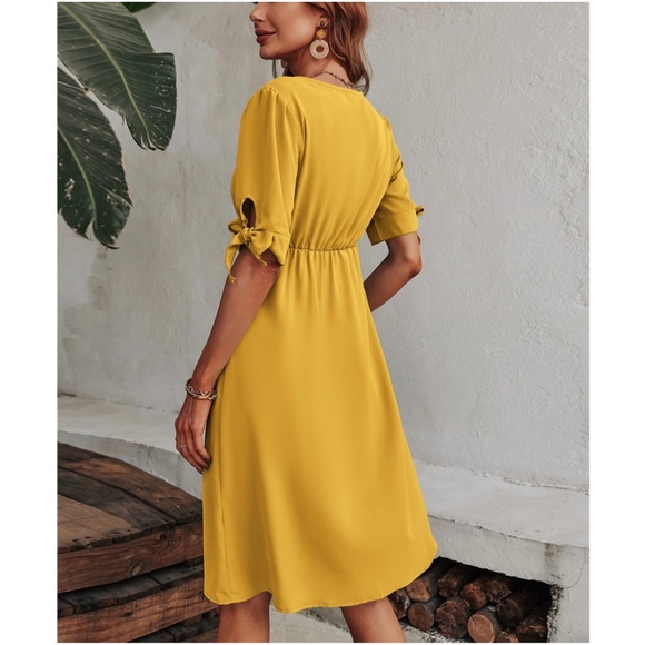 Boho Button up Puff Short Sleeve Midi Dress - Picture 9 of 10